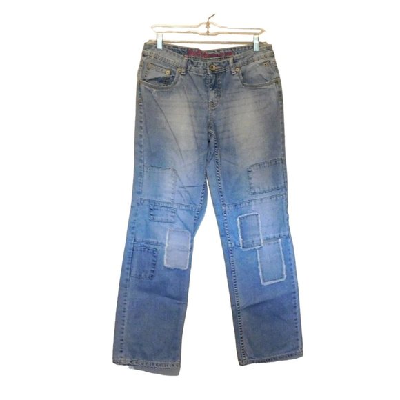 Justice Other - Justice Girls Jeans 14.5 Lt. Blue Denim Distressed Patches Super Low Cotton